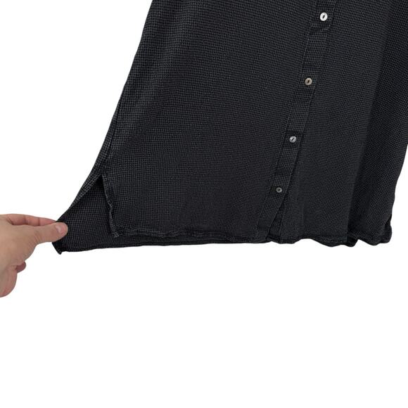 Eileen Fisher Medium Mini Check Crepe Mandarin Collar Top Gray Lyocell Classic - Picture 3 of 9